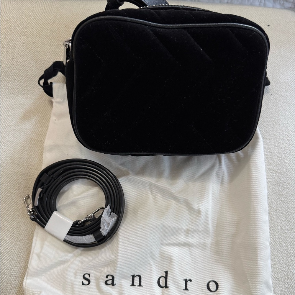 Sandro Black Velvet Crossbody Bag